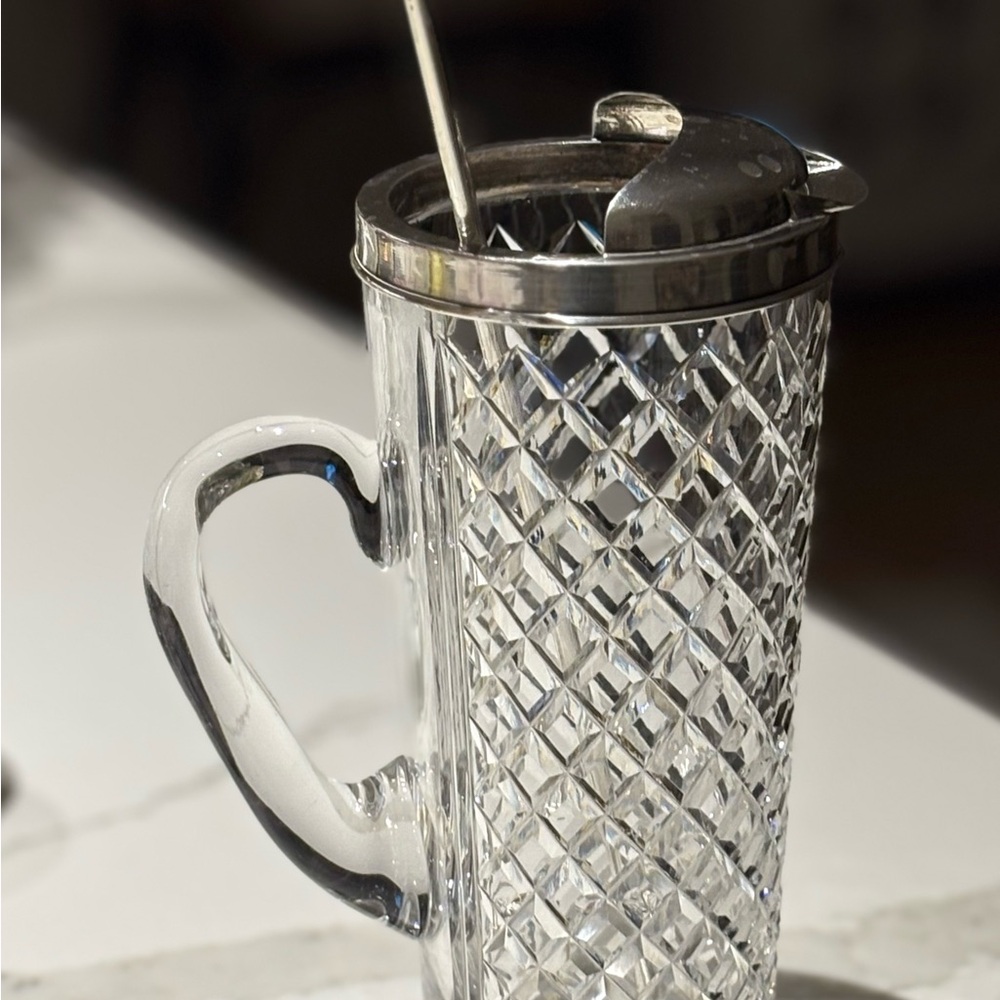 Tiffany & Co. Sterling Silver and Cut Glass Cocktail Pitcher and Stirrer